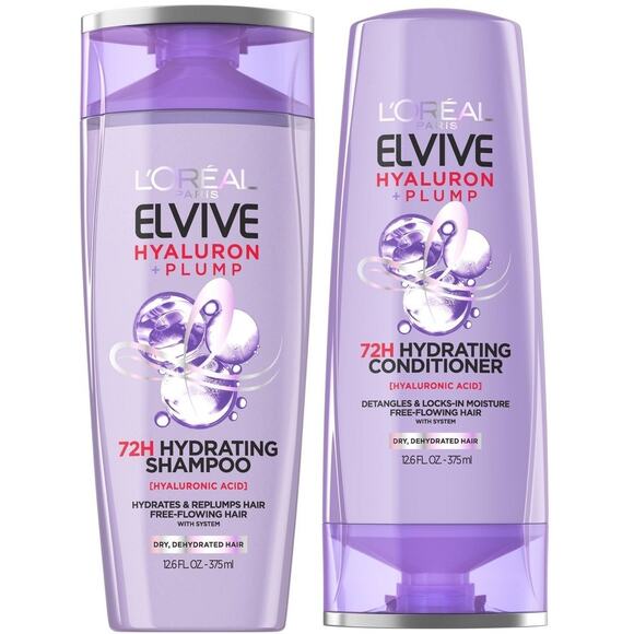 L'Oreal Paris Elvive Hyaluron Plump Shampoo & Conditioner Set – 25.2 fl oz Each - Picture 1 of 5